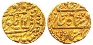 Mughal Issues, Gold, Mohur, in the name of Bahadur Shah II,Sawai Jaipur Mint, RY 17 (KM 10