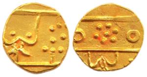 Udaipur Mint, Gold, 7.57 g, 2/3 Mohur, New Chandori Series (KM 6). About Extremely Fine, S