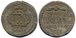 Bombay Pice, Tin, 28.58 g, 1741, large Crown and BOMB on obv,Latin inscription on rev, 174