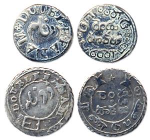 Double Fanam, Silver (2), 2nd Series, 1807 issues, tri-lingual.Different varieties. About 