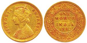 Victoria Empress, Gold, Mohur, 1882. Very Fine+, Rare.