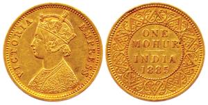Victoria Empress, Gold, Mohur, 1885. Very Fine+, Rare.