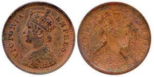 Victoria Empress, Copper, ½ Pice, Lakhi or Brockage of obv. type.Very Fine, Rare.