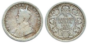 George V, Silver, ¼ Rupee, 1911, Calcutta Mint. Fine+, Rare.