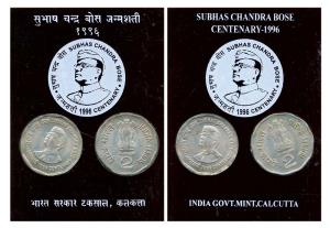 Inauguration Set of Subhas Chandra Bose Centenary 1996, 2 coins of Rupees 2 each, packed i