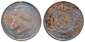 Brazil, Silver, 2000 Reis, 1889. Fine+.