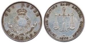 Mombasa, Silver, Rupee, 1888H. Very Fine+, Scarce.