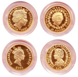 Elizabeth II, Gold (2), 16.62 g, 2001 Proof Set, 25 Pounds, Alderney & Guernsey. In origin