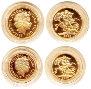 Elizabeth II, Gold (2), 12.0 g, Proof Sets, 1 and ½ Sovereign, 2000 Millennium. In origina