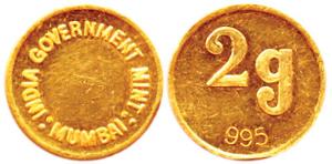 Mint Token, Gold, 1.98 g, India Government Mint, Mumbai, Token, 2 g, .995 Fine. About Unci