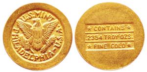 USA, Gold Token, 7.92 g, .2354 troy ounce, US Mint, Philadelphia. Very Fine.