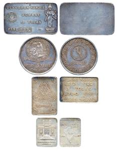 Silver Bars, 5 Tola (2), M/s Manilal Chimanlal & Co. and Narrondas Manordas; 10 Tolas (2),