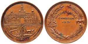 Mysore, Copper, Dussera Medal, Dussera Exhibition Medal 1931, Mysore Palace in the top fie