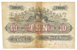 Bank of Bengal, Rupees 10, Type 10, Calcutta, hand signed, dated 31st August 1857. Serial 