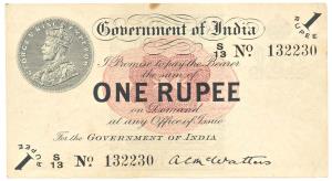 George V, Rupee 1, 1st issue, 1917, signed A. C. Mc Watters, open star water mark, (Jhun#1