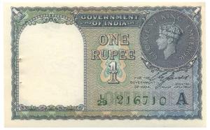 George VI, Rupee 1, 1st issue, 1944, signed C. E. Jones, serial number in green, (Jhun #1.