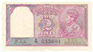 George VI, Rupees 2, 1st issue, 1943, signed J. B. Taylor, (Jhun #2.1). Very Fine+.