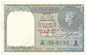 Burma, George VI, Rupee 1, 1947, signed C. E. Jones, red overprint Burma Currency Board, (