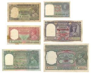 Burma, George VI, Rupees 1, 5, 10, 100, 1945, Rupee 1 signed C. E. Jones and the rest C. D