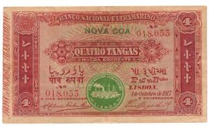 Quatro (Four) Tangas, 2nd issue, 1917, Banco Nacional Ultramarino, green colour seal 2, co