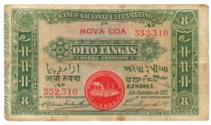 Oito (Eight) Tangas, 2nd issue, 1917, Banco Nacional Ultramarino, red colour seal 2, conta