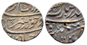 Aurangzeb, Silver ½ Rupee, Bander-i-Mubarak Surat Mint, AH 1067/Ahd. Very Fine, Rare.