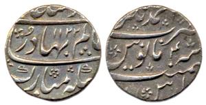 Shah Alam I, Silver, Rupee, Ahmednagar Mint, AH 1122/4. Nice even toning Extremely Fine, S