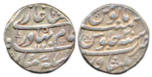 Shah Alam I, Silver, Rupee, Peshawar Mint, AH 1120/2. About Very Fine, Rare.