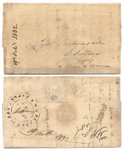 1832: H.G. No.4, 3/8 CAWNPORE 3/8 POST OFFICE in two concentric circles, dt. 19 Oct. 1832,
