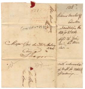 1838: Folded entire letter from Calcutta to Saugor, handstamped in Red with 'CALCUTTA/1838