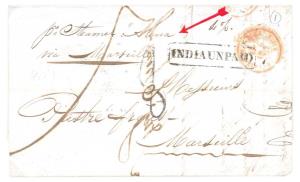 1857: This cover was dispatched on the Steamer “ALMA” on 10th Sept 1857 from Calcutta and 
