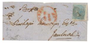 1860: Type – 4. Cover from Bombay to Jaulnah, franked with East India QV ½ a.(1), cancelle