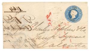 1864: Type – 7. India QV ½ a. Blue on yellowish laid paper, PS. Letter Sheet (Pratisad LS1