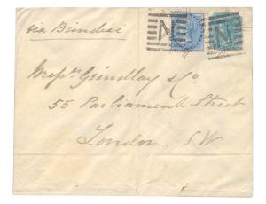 1873 - 84: Type - 17. Mourning cover from Ajrangbad to London via Bombay and Brindisi fran