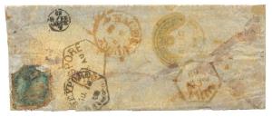 1869: Type -110. A cover with ½ an. E.I. stamp damaged, with a very small circle, 4/BLTO/1