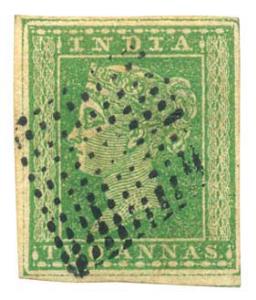 Lithograph: S.G. 32, QV 2 as. Deep Green with four sides margin and three sides frame line