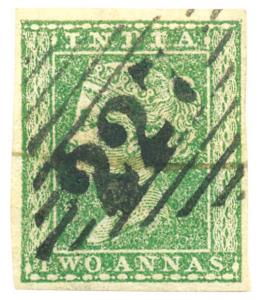 Lithograph: S.G. 31, QV 2 as. Deep Green, four sides margin, cancelled by TYPE-5 No. 227, 