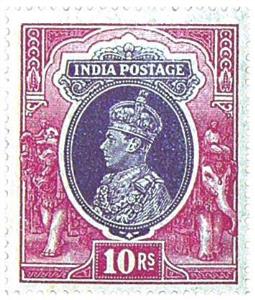 1937: S.G. 262, KG VI, 10 R/-, Purple & Claret, complete sheet of 120 stamps with gutter m
