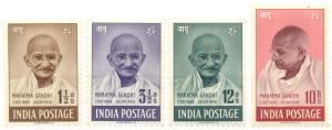 1948: Mahatma Gandhi mourning issue, set of 4 values SG. No. 305 – 308 11/2 as, 3as, 12as,