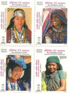 1997: INDIPEX 97, Indian Women in Traditional Costumes, SG. Nos.1741-44, Rs.2/- + Rs. 6/- 