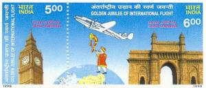 1998: Golden Jubilee of Air India, SG. Nos.1793-94, Rs.5/- + Rs. 6/- (Se tenant Pair) 4 No