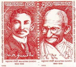 1995: India South Africa Co-operation, Mahatma Gandhi, SG No. 1637-38, Rs.1/- + Rs.2, (se 
