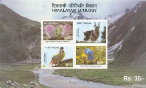 1996: Himalayan Ecology, SG No. 1668, Miniature sheet, Rs.30/-, set of 4 stamps, MNH, 5Nos