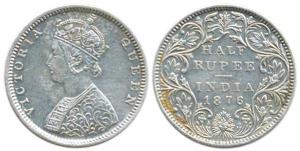 Victoria Queen, Silver, ½ Rupee, 1876, obv. B2, rev. II, dot, Bombay Mint. Very Fine, Rare