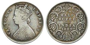 Victoria Empress, Silver, ½ Rupee, 1887, obv. A, rev. I, C incuse, Calcutta Mint. Fine+.