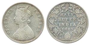 Victoria Empress, Silver, ½ Rupee, 1887, obv. A, rev. II, B raised, Bombay Mint. Fine.