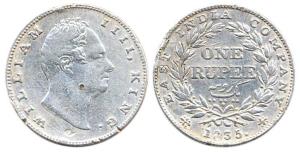 William IV, Silver, Rupee, 1835, obv. B, rev. II, 20 berries, Inverted Axis, Bombay Mint. 