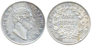 Willaim IV, Silver, Rupee, 1835, obv. A, rev. II, 20 berries, F incuse, Calcutta Mint. Ver