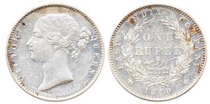 Victoria Queen, Silver, Rupee, 1840, divided legend, W.W.S. raised, 28 berries, large diam