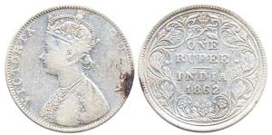 Victoria Queen, Silver, Rupee, 1862, 5 Panel, Experimental Coin, Bombay Mint. Fine, Rare.